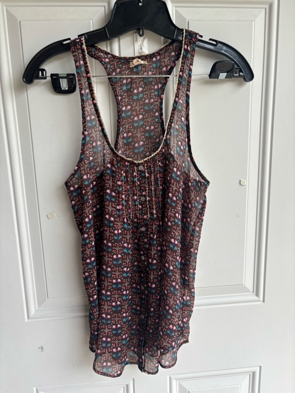aerie Brown Floral Racerback Camisole with Teal Accents